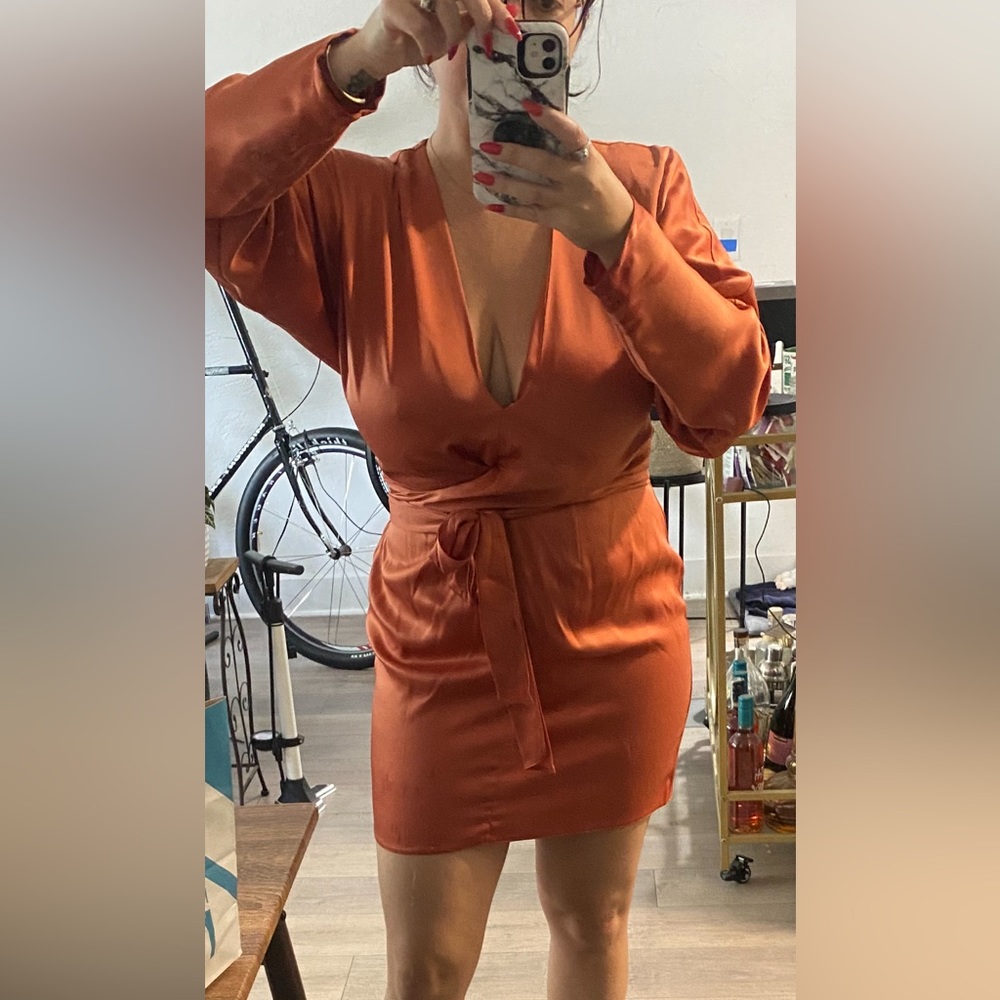 Asos Batwing Mini Wrap Dress in Rust Orange Size 8 US.